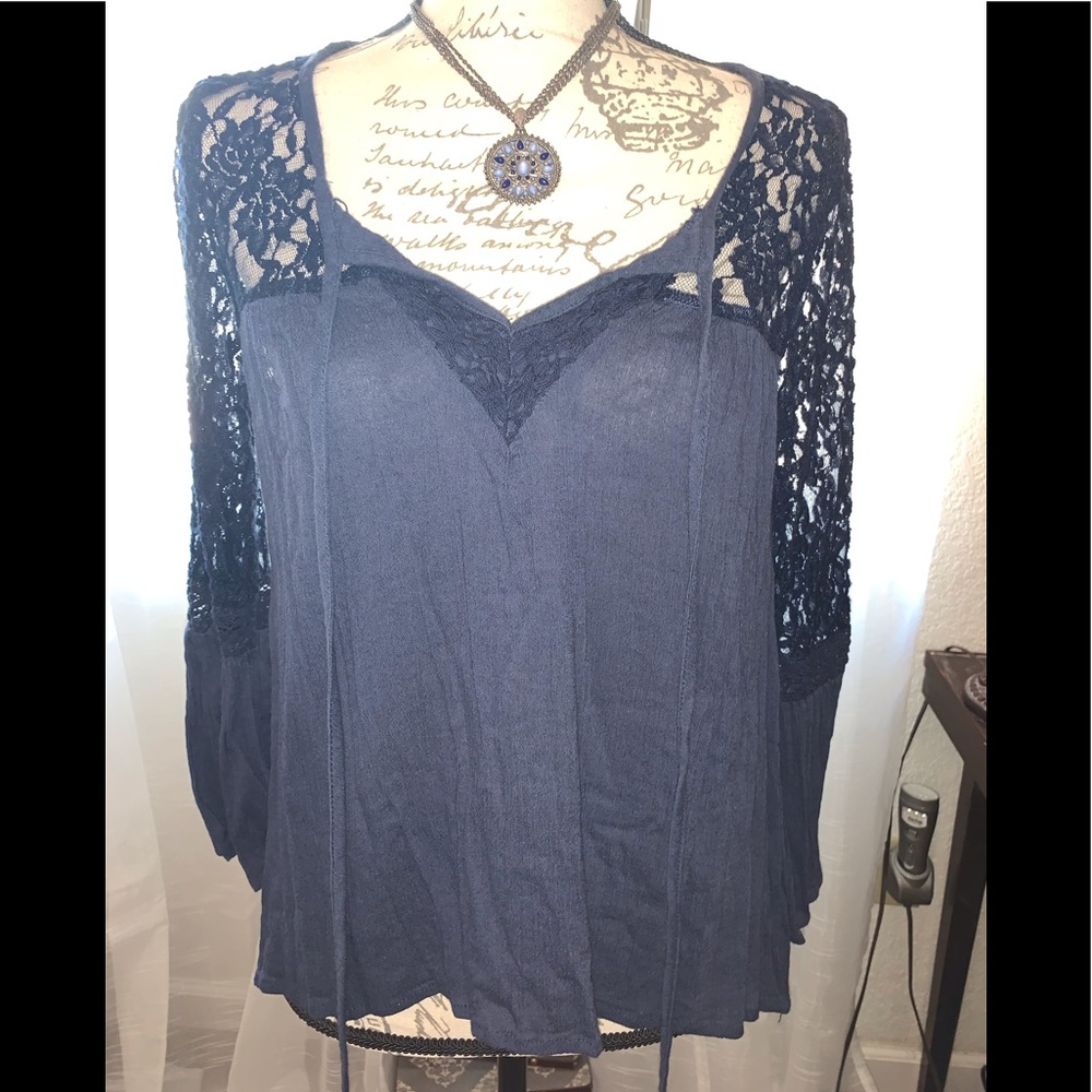 Bell sleeve lace blouse top